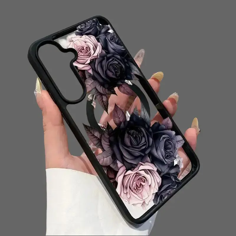 Cell Phone Case for IP 11/12/13/14/15/16/17 Series (Pro, Pro Max, Standard) & Galaxy S22+/S23 Ultra/S24 Plus FE/S25/S26 Edge - Stylish Mystic Rose Garden Pattern, Shockproof Drop Protection, Non-Yellowing Clear Acrylic Hard Back & Soft TPU Edge