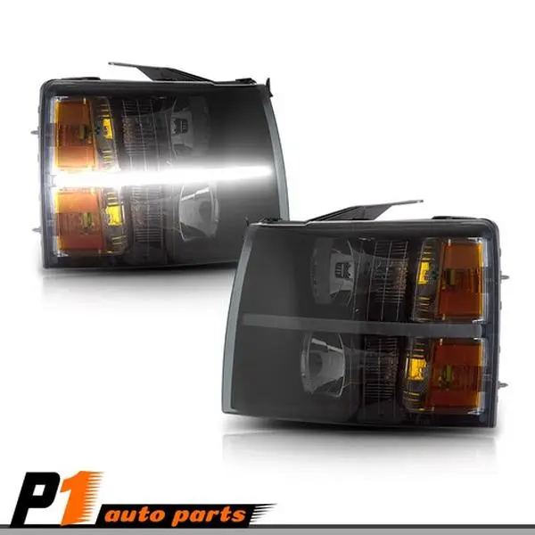 LED Strip Headlight Lamp Assembly with DRL Signal, Car Lighting Upgrade, Left&Right LED Car Lighting Daytime Running Lights Fit For 07-14 Silverado