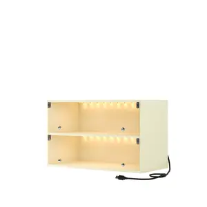 [SOIYELIFE] Off white Glass Door Shoe Box Shoe Storage Cabinet For Sneakers With RGB d Light Organiser Racks