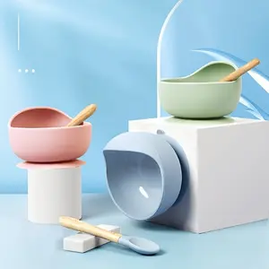 1pc Silicone Youngsters Bowls with Suction+1pc Spoon- Feeding Set Silicone Bowl with Spoon for Youngsters Youngsters - Food Plates with Suction- Learning Training Silicone Suction Bowl