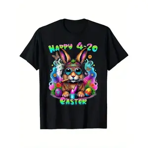 100% Cotton Happy 420 Easter Bunny Smoking Funny Men'S Novelty T-Shirt,Perfect Gift for Men, Women, Parents And Friends