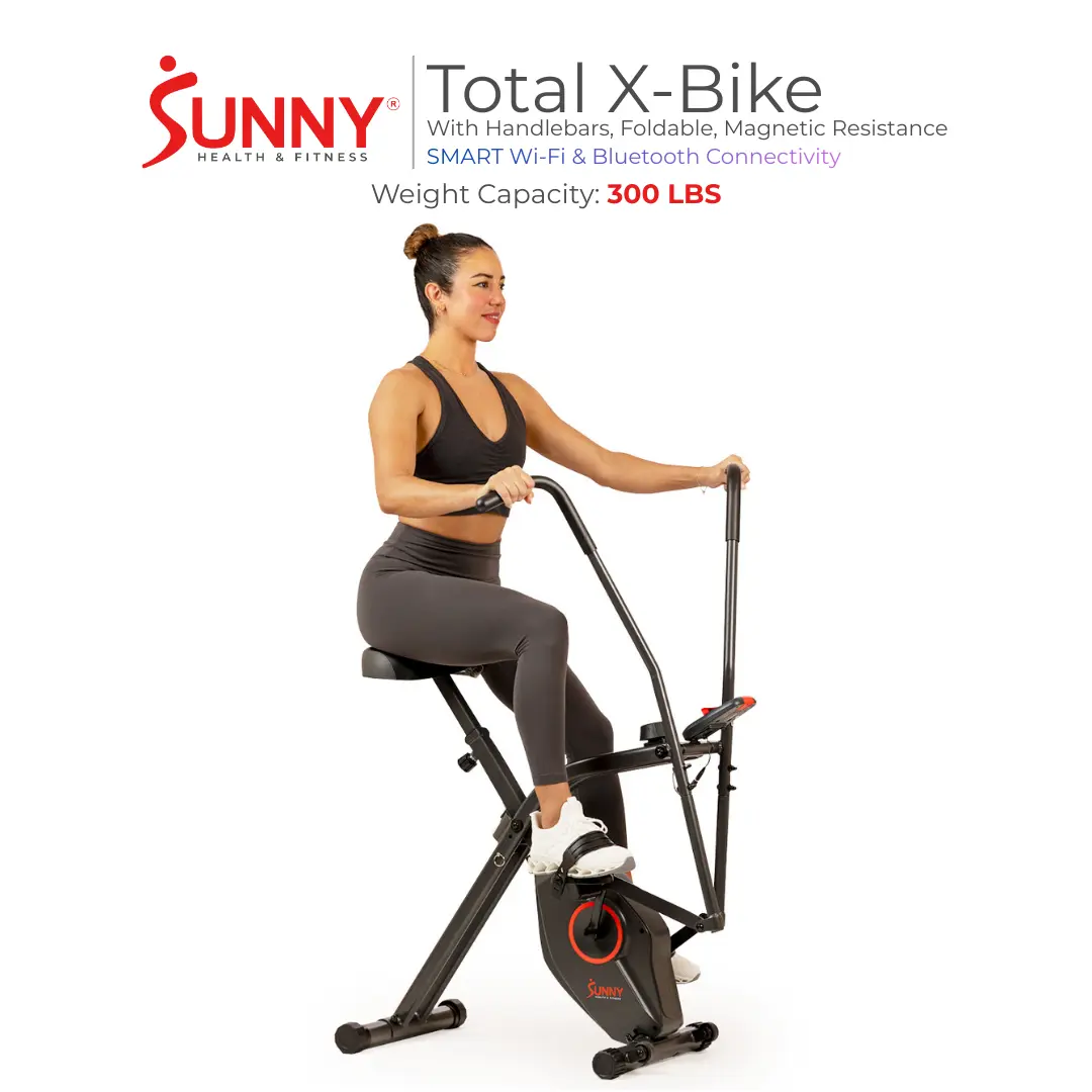 Sunny Health & Fitness SMART Total X-Bike with Adjustable Handlebars Comfortable Seat 300 LBS Capacity Indoor Stationary Bike for Home Workouts Sunny Health & Fitness SMART Total X-Bike with Adjustable Handlebars Comfortable Seat 300 LBS Capacity Indoor Stationary Bike for Home Workouts