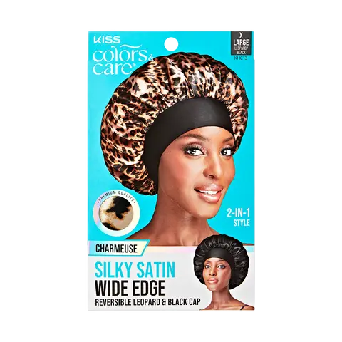 Kiss Colors & Care Silky Satin Double Wear Cap, XL - Leopard | Extra-Large, Silk Bonnet, Sleep Bonnet, Hair Accessories