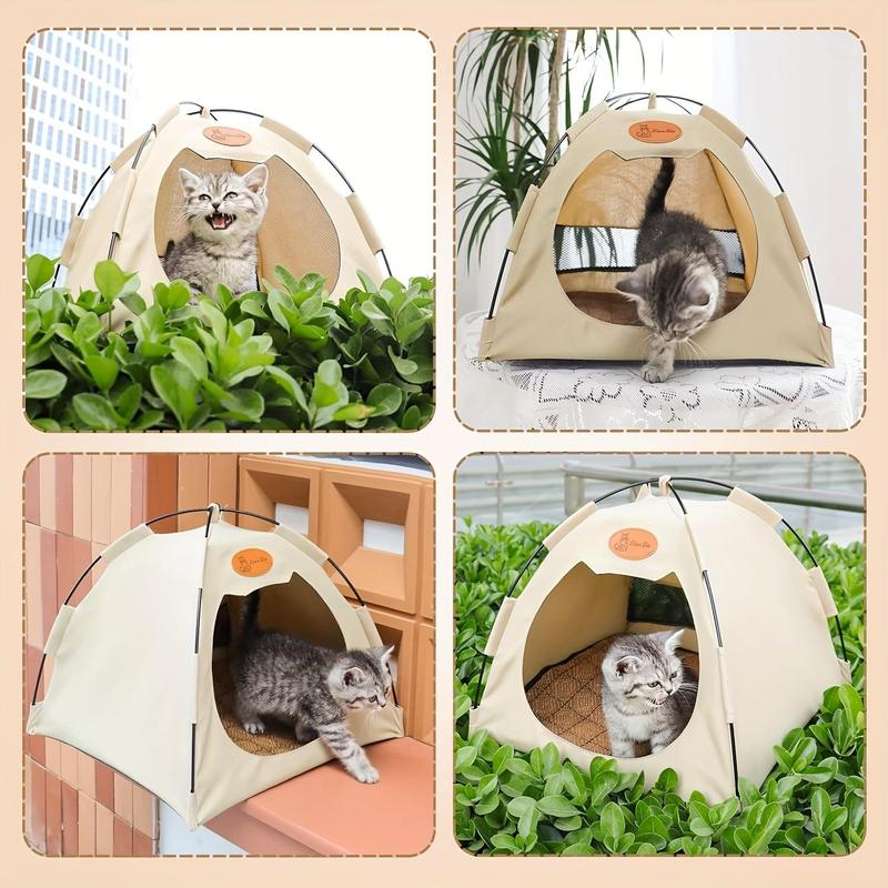 Foldable Pet Tent with Mat,Pet House, Cat Tent, For Indoor And Outdoor Use, Cat House, Pet Bed, Cat Bed, Summer, Breathable, With Cooling Pad, Washable,  Pet Room For Cats, Puppies And Small Dogs Perfect Nest for Pets in All Seasons Portable Bedding Home