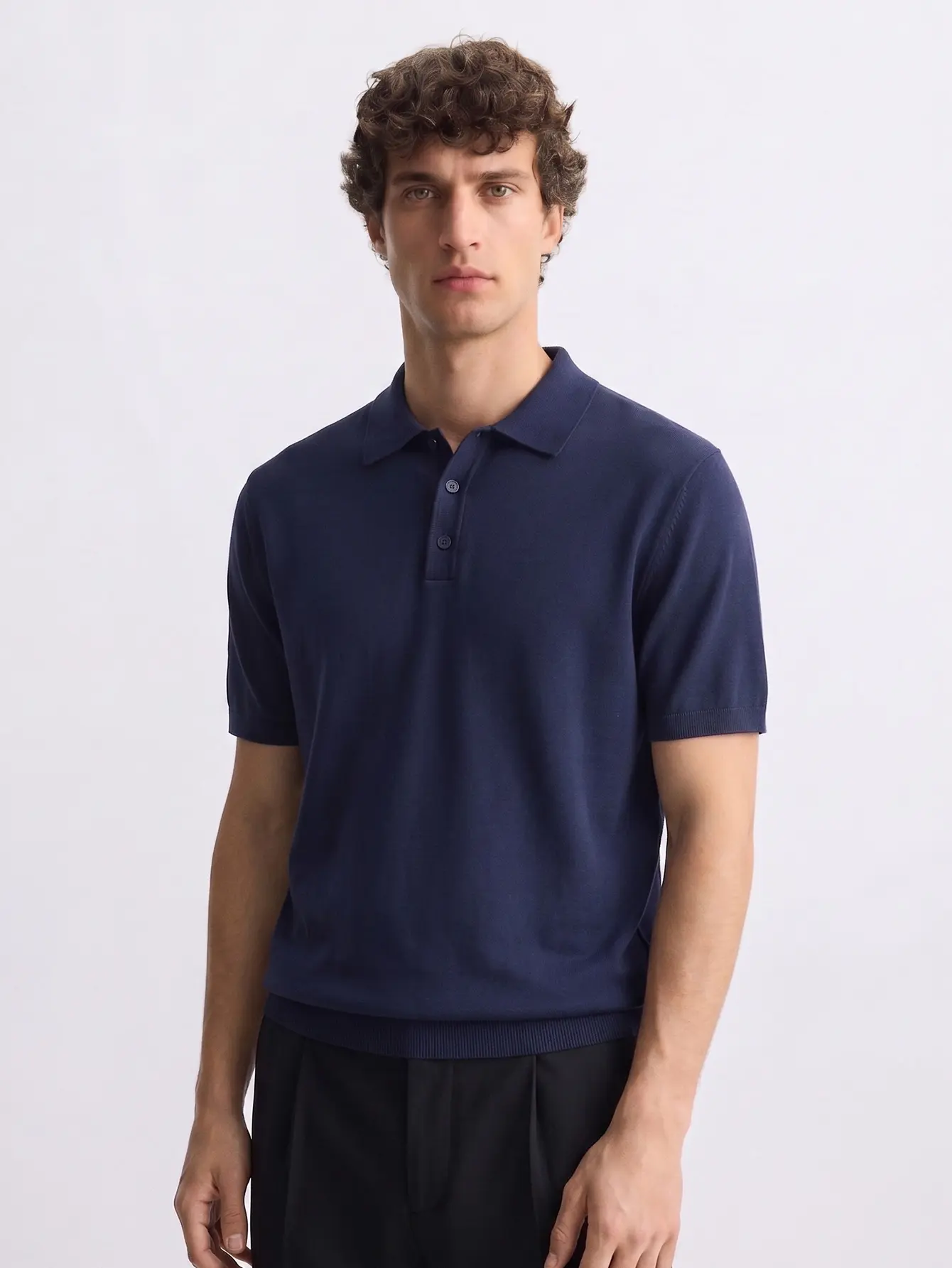 Men's Classic Fit Plain Navy Blue Pure Cotton Short-Sleeve Polo Shirt for Everyday Casual Wear, Shortsleeve
