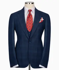 Dark blue checkered suit for men - Slim 3-Piece