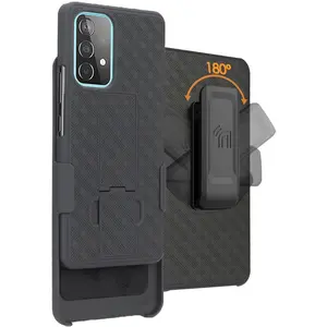 Case with Clip for Samsung Galaxy A53 5G, Nakedcellphone Slim Hard Shell Phone Cover with Kickstand and [Rotating/Ratchet] Belt Hip Holster Combination - Black Tread