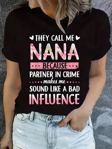 Plus Size, Print Plus Size Women's Casual T-Shirt, Round Neck, Short Sleeved, Slightly Elastic Fabric, Regular Style, Comfortable Top for All Seasons Women Clothes