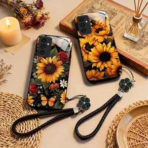 Phone case: A High-end Tempered Glass Phone Case with Lanyard Featuring Vibrant Sunflower Floral Pattern, Suitable for Galaxy A56 A55 A54 A53 A52 A36 A16 A14 M31 M55 M53 5G Cover, A Unique Gift Suitable for Boyfriends, Girlfriends, Or Family Members