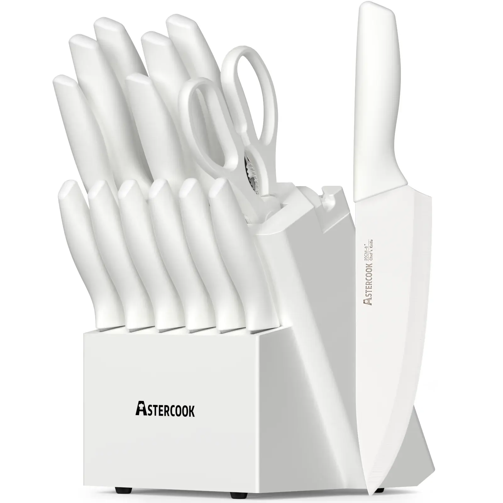 Astercook Knife Set, 14 Pieces Kitchen Knives Set with Healthy Anti-Rust Coating, Stainless Steel Knife Sets with Built-in Sharpener, Sharp & Rust Resistant Dishwasher Safe