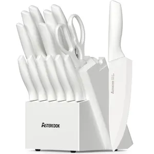 Astercook Knife Set, 14 Pieces Kitchen Knives Set with Healthy Anti-Rust Coating, Stainless Steel Knife Sets with Built-in Sharpener, Sharp & Rust Resistant Dishwasher Safe