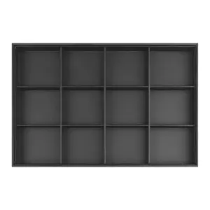 REGALWOVEN Jewelry Organizer Trays with Removable Dividers for Drawers, PU Leather Jewelry Organizer Drawer Inserts Display Storage 12 Grid Tray Black, 35*24*3cm