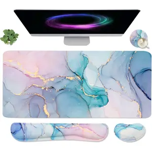 4-in-1 Large Gaming Mouse Pad, Keyboard Wrist Rest Pad & Wrist Support Mousepad Set, Extended Desk Pad Waterproof Desk Mat For Home Office Study Game-Blue
