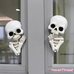 HavenThread 2pcs 3.3in Whispering Skull Halloween Decor - Hand-Painted Resin Handmade Gothic Statues, Artificial Resin Decorative Accent Goth Statues for Bag DIY Accessories (Frames, Outlets)