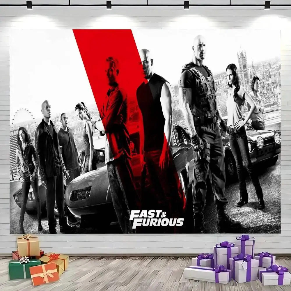 Fast & Furious Synthetic Lightweight Print Tapestry Wall Mural - Wrinkle Resistant, Bohemian Boho Room Decor, Racing Car Action Backdrop, Machine Washable, Great Gift Idea for Bedroom, Bohemian Tapestry Style