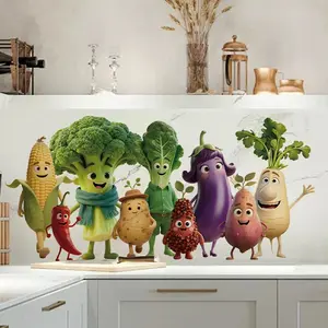 Funny Vegetable Expression Wall Sticker, Self-Adhesive Art Decal for Living Room Bedroom Kids' Room Kitchen, Removable No Damage