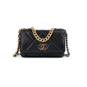 Pre-owned CHANEL · Shoulder Bags 19 WOC Wallet on Chain (2021) Black Quilted Caviar with Gold & Silver Hardware