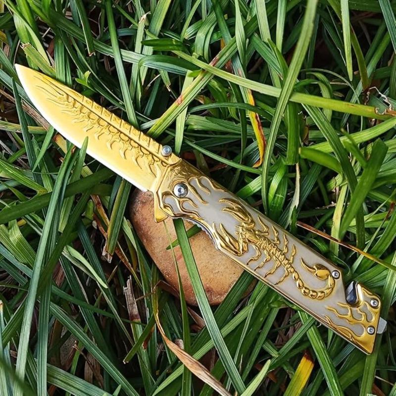3D Scorpion Embossed Tactical Pure Manual Folding Knife, Outdoor Camping Hiking Knife, Durable Men's EDC Gift, Christmas Gift, Birthday Gift