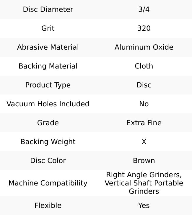Tru-Maxx 3/4" Diam, 320 Grit Aluminum Oxide Adhesive PSA Disc Extra Fine Grade, X Weighted Cloth Backing, For Right Angle/Vertical Shaft Portable Grinders 7000075-320