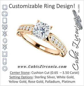 Cubic Zirconia Engagement Ring- The Martha (Customizable Cushion Cut Setting with Pavé Three-sided Band and Peekaboos)