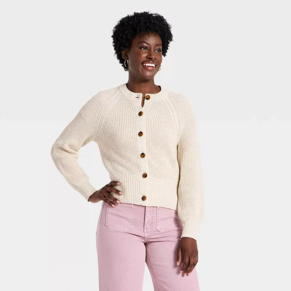 Women's Iconic Cotton Cardigan - Universal Thread Oatmeal