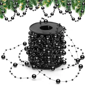 65.6Ft Artificial Pearl Beads Garland Plastic Beaded String Strands Chain Ornament Roll for DIY Craft Christmas Tree Wedding Halloween Party Decoration Floral Centerpiece Supplies(Black)