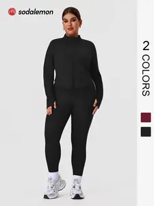 Women's Plus Size Short Body Shaper Jacket Set, Zipper Design, High Waist Skinny Pants Two-Piece, Casual Sportswear, All Seasons Comfort