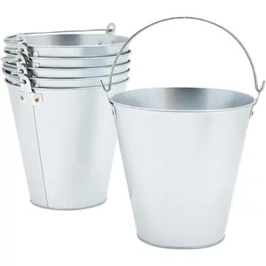 6-Pack Large Galvanized Bucket for Party - Metal Tin Ice Pail with Handles for Beer, Wine, Champagne, Centerpieces (100 oz, 7 Inch) Utensils