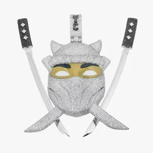 Hip-Hop Copper Ninja Pendant, Detachable Double Swords, Full CZ Trendy Jewelry Complimentary shipping