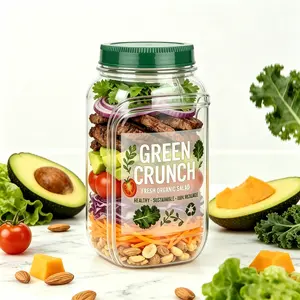 Salad Bottle Jar Side Open | Salad Jar Built-in 2.5 oz Dressing Container with Cover | Upgraded Leak-proof Portable Pod Jar | Microwave, Dishwasher & Freezer Safe, Reusable,Suitable for office workers
