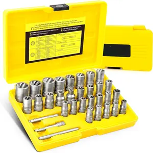 32 count Bolt Extractor Kit, Stripped Bolt Extractor Socket Set, 6mm-19mm (1/4" to 3/4") Rounded Bolt Remover, Easy Out Bolt Extractor Set for Broken Bolt Nuts