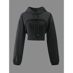 2pcs Set: Y2K Solid Color American-Style Hooded Sweatshirt + Tank Top 2pcs Set, Sweet & Spicy Fashion Top for Women, Spring Summer Autumn 2024 New Arrival, Shioke Style Streetwear Sporty Casual