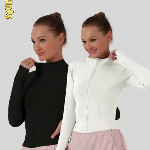 Women's Solid Zip Up Thumb Hole Sports Jackets, Casual Fashionable Jacket, Sporty Breathable Long Sleeve Stand Collar Outerwear for Gym Workout Running, Ladies Sportswear for All Seasons