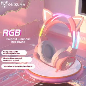 X15pro Headset Luminous Headband Cute Cat Ears E-Sports Noise Reduction Computer Gaming Headset