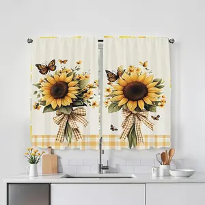 Floral Butterfly Pattern Curtain, 2pcs/set Colorful Modern Window Curtain, Home Decoration for Kitchen, Living Room, Bedroom, Attic, Window Decorations Supplies