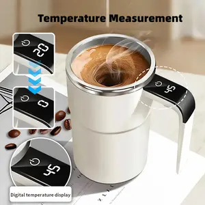 Self Stirring Mug, Stainless Steel Automatic Stirring Coffee Mug with Temperature Display, Rechargeable Travel Coffee Cup with Lid & Handle, for Coffee, Milk, and Other Beverages
