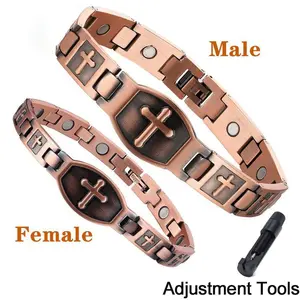 Nandudu Pure Copper Bracelet for Women and Men Ultra Strength Magnetic Cross  3500 Gauss Hypoallergenic Adjustable Stack  Valentine's Day Gift bangle