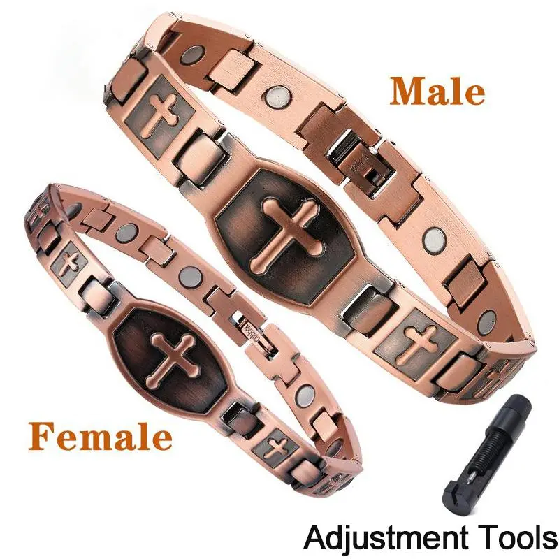 Nandudu Pure Copper Cross Magnetic Bracelet for Men and Women, Adjustable Tool Religious Jewelry for Daily Wear, Gift