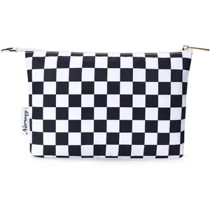 Small Checkered Makeup Bag for Purse Small Cosmetic Bag Women Travel Makeup Pouch Zipper Pouch (Black Checkerboard)