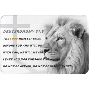 Inspirational Bible Verse Flannel Prayer Cushion, "The Lord Goes Before You" Lion Print, Plush Kneeling Mat for Worship & Reflection