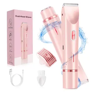 2in 1 Electric Shaver, Dual-Head Hair Removal, Women Bikini Trimmer, Designed for Full Body Hair Removal, USB Rechargeable Trimmer, Convenient to Carry, Gentle Touch, Electric Hair Trimmer and Razors for Bikini, Armpit, Leg and Body Hair Removal