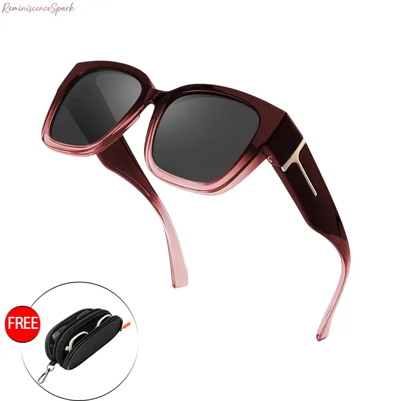 Unisex Polarized Fit-Over Sunglasses with Rectangle Fit-Over Lens, Sturdy Frame, UV400 Shield, Anti-Glare Protection, Free Eyeglasses Pouch, Clip-On Storage Bag for Driving & Outdoor Sports