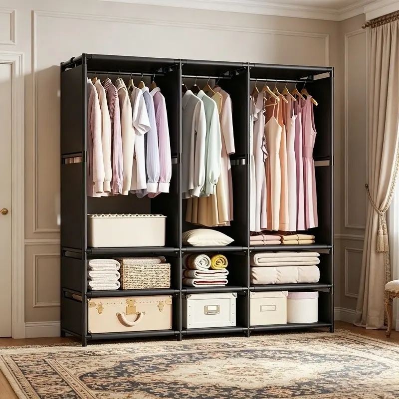 Open Assembled Wardrobe, Solves Clothing Clutter & Small Space Issues, Ideal for Bedroom, Apartment & Rental Homes, Sturdy Frame with Multi-compartment, Economical Hanging Closet, Wardrobe Storage, Space Saving Wardrobe, Wardrobe Storage Unit