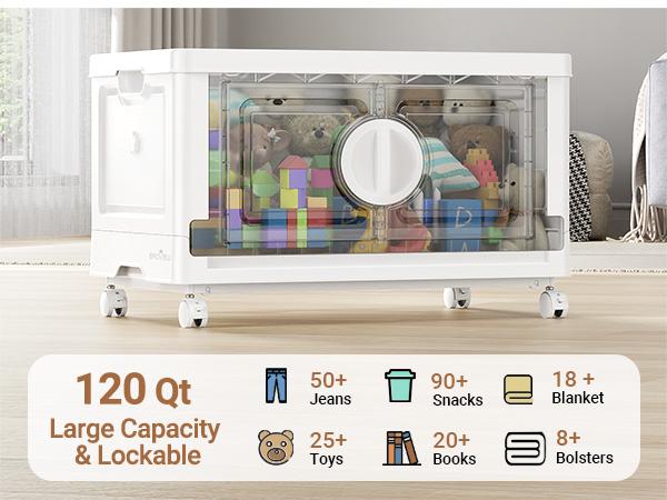 BROVIEW V9 360Qt/480Qt Stackable Storage Bins with Lids, Closet Organizers and Storage Drawer, Collapsible Storage Bin with Wheels, Plastic Cabinet for Home Toy Clothes Dorm Organizer