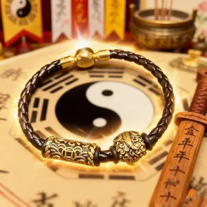 Wealth Attraction Energy Bracelet with Gold and Black Design for Feng Shui