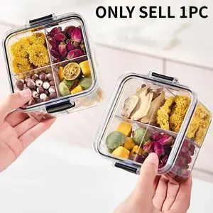460ml Divided Sealed Box with Leak Proof Compartments, 1 Count 4 Grid Household Flower Tea, Dried Fruit and Snack Container Storage Box, Transparent Jar, Grain and Coarse Grain Storage Jar, Leakproof Airtight Containers