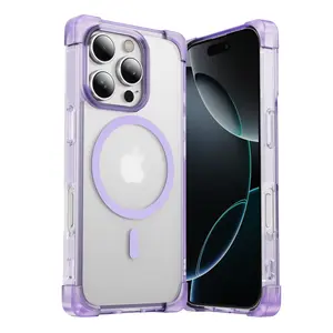 Luxury Shockproof Wireless Charge Clear Pink Purple Case for iPhone 11 12 13 14 15 16 Pro Max Plus Magnetic Bumper Cover Magsafe