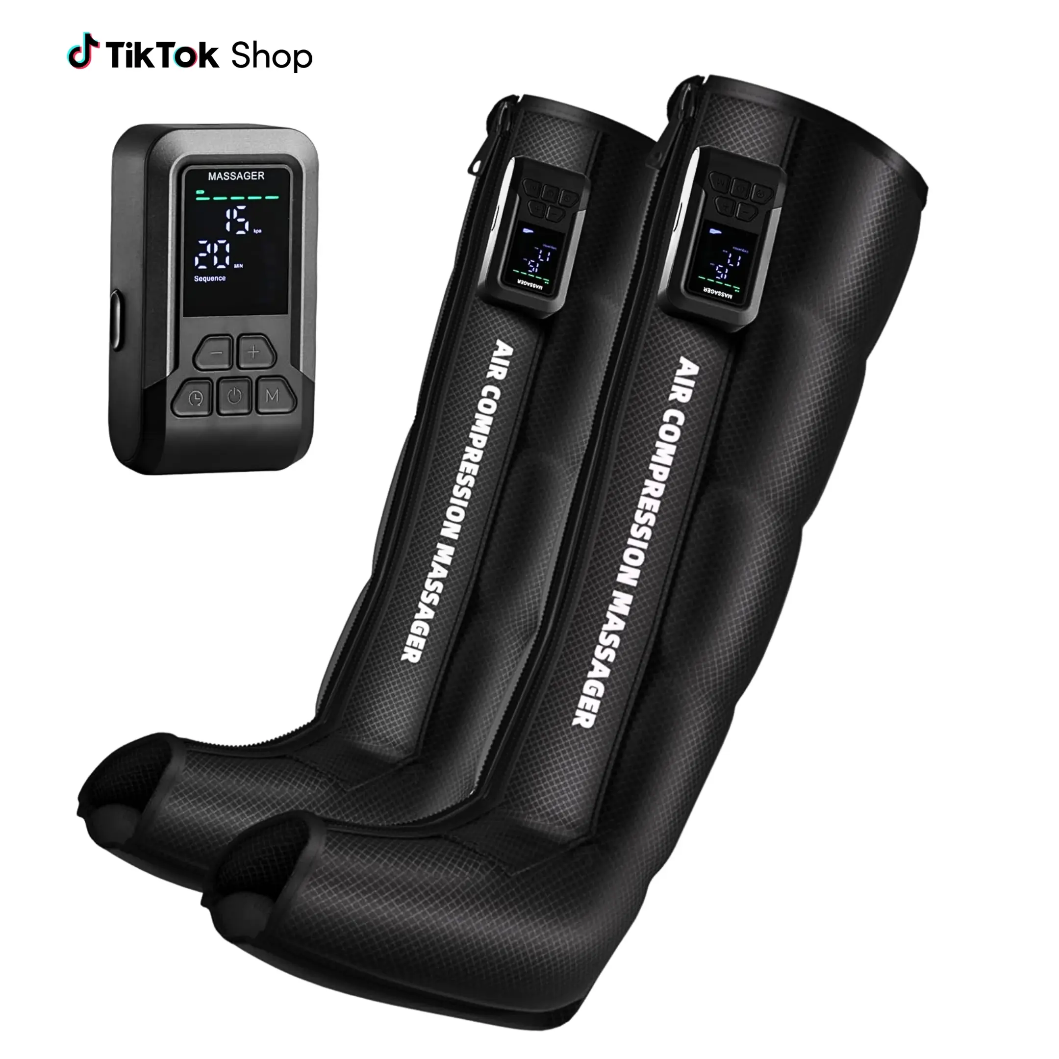 Cordless Air Compression Leg Massager Rechargeable Full-Leg Wrap with 3-Zone Sequential Modes & 5 Adjustable Intensities for Relaxing Therapy Black