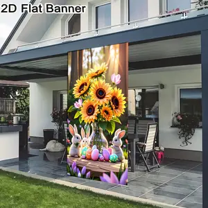 2D flat banner, 1pcSpring Sunflower Vase Easter Decor Set - White Bunnies with Eggs, Sunlit Forest Backdrop for Festive Easter Party Decorgalentines party decor, valentine day decor, decorations for valentines day