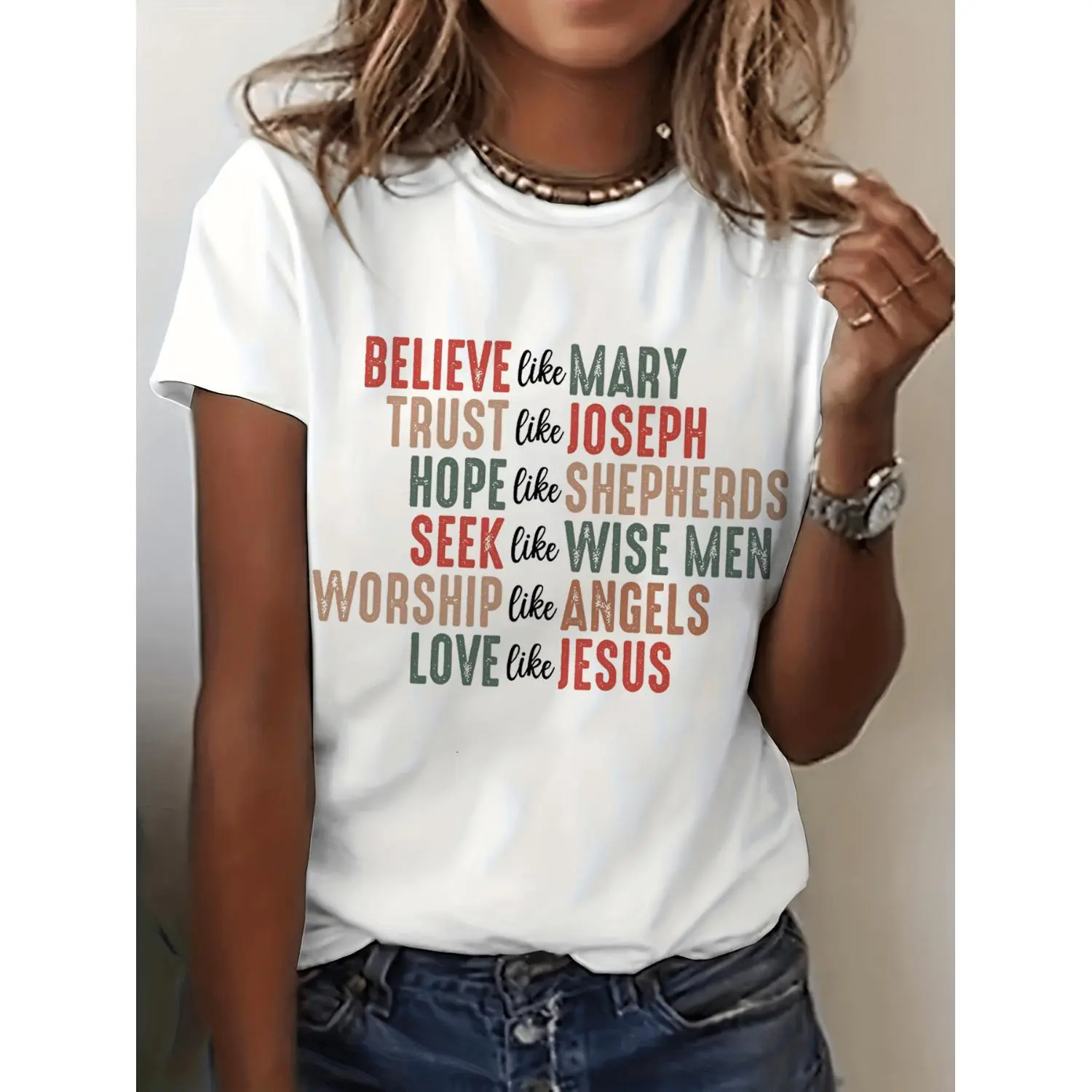 Christmas Jesus Merry Letter Print T shirt Short Sleeve Crew Neck Casual Top Summer Spring Holiday Faith Graphic Tee Unisex